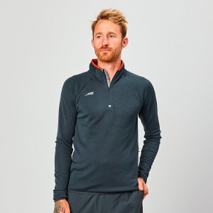 Black Altra CORE MERINO WOOL 1/2 ZIP Men's Tops | Australia AL0813J40