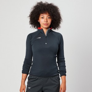 Black Altra CORE MERINO WOOL 1/2 ZIP Women's Tops | Australia AL5294D71