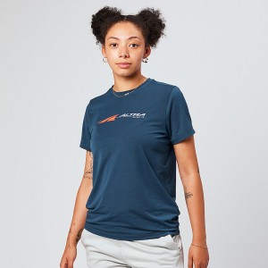 Navy Altra EVERYDAY PERFORMANCE SHORT SLEEVE Women's T-Shirt | Australia AL2018C72