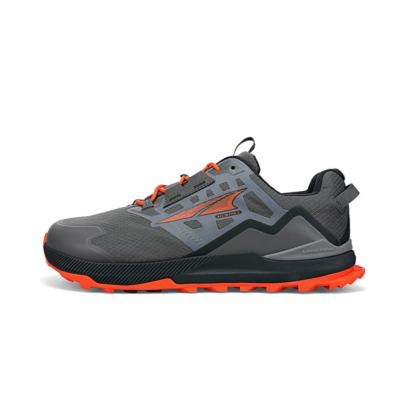 Grey / Orange Altra LONE PEAK ALL-WTHR LOW 2 Men\'s Hiking Shoes | Australia AL2498X57