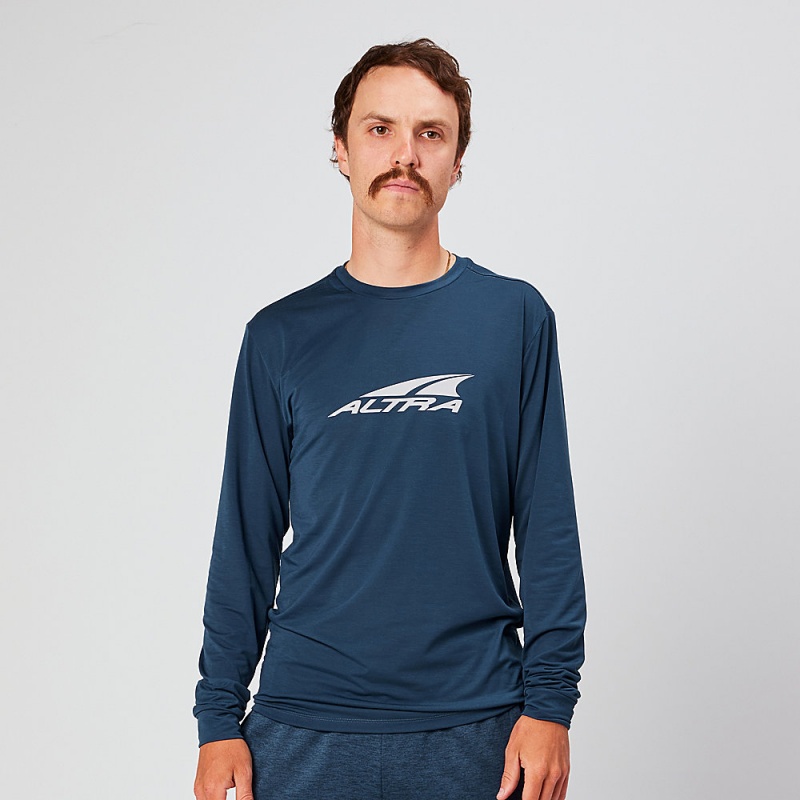 Navy Altra EVERYDAY PERFORMANCE LONG SLEEVE Men\'s T-Shirt | Australia AL8920U47