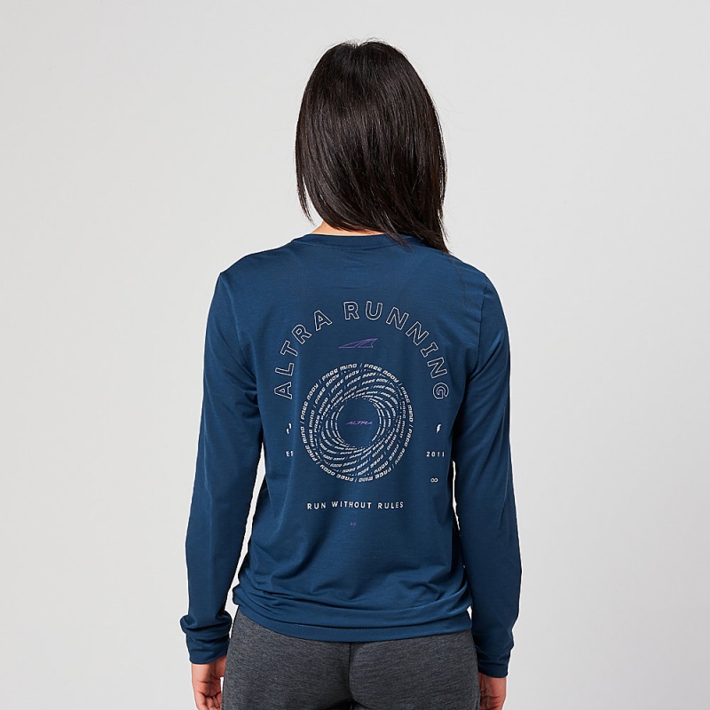 Navy Altra EVERYDAY PERFORMANCE LONG SLEEVE Women's T-Shirt | Australia AL0219N23