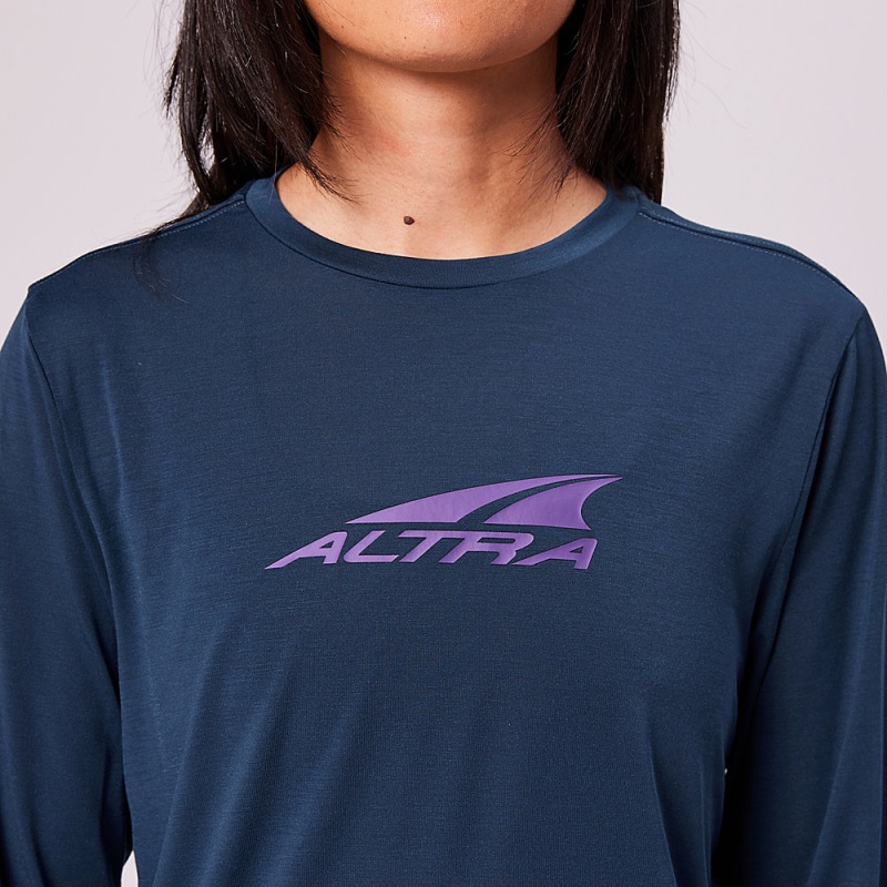 Navy Altra EVERYDAY PERFORMANCE LONG SLEEVE Women's T-Shirt | Australia AL0219N23