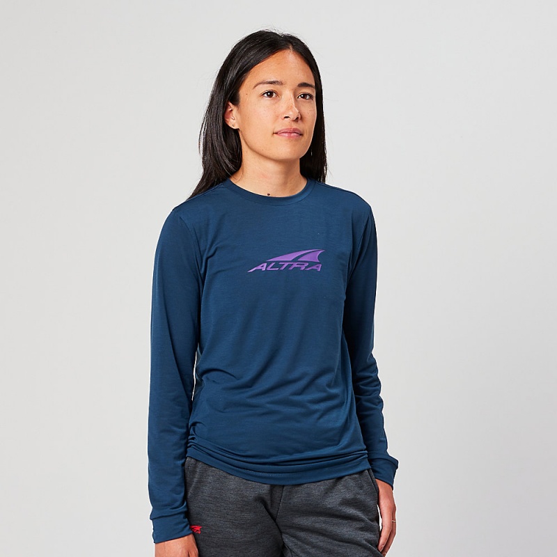 Navy Altra EVERYDAY PERFORMANCE LONG SLEEVE Women\'s T-Shirt | Australia AL0219N23