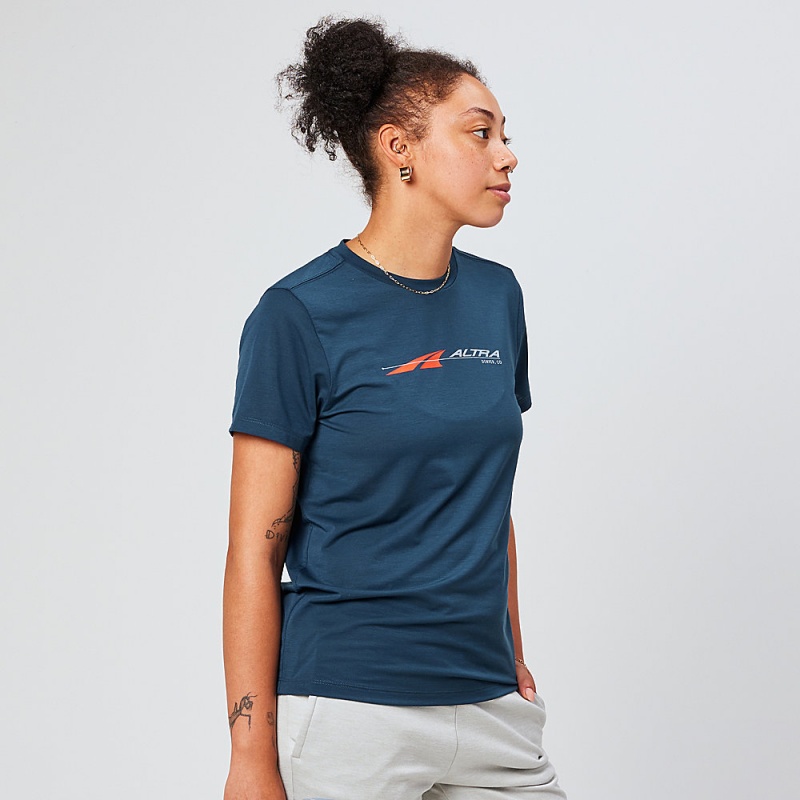 Navy Altra EVERYDAY PERFORMANCE SHORT SLEEVE Women's T-Shirt | Australia AL2018C72