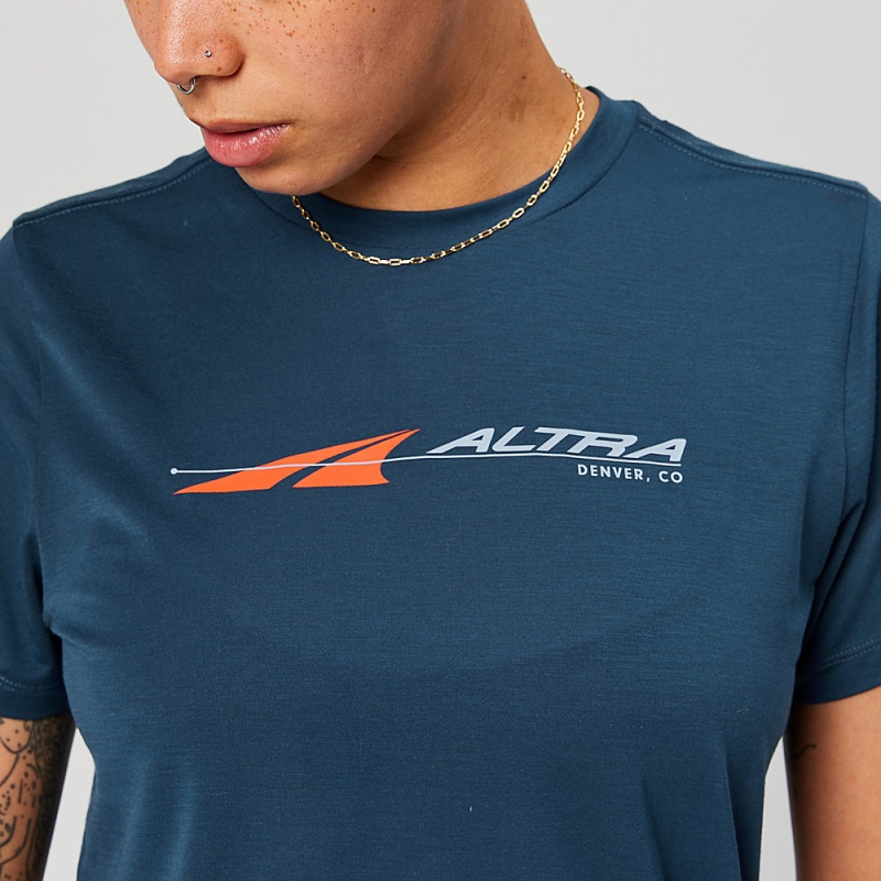 Navy Altra EVERYDAY PERFORMANCE SHORT SLEEVE Women's T-Shirt | Australia AL2018C72