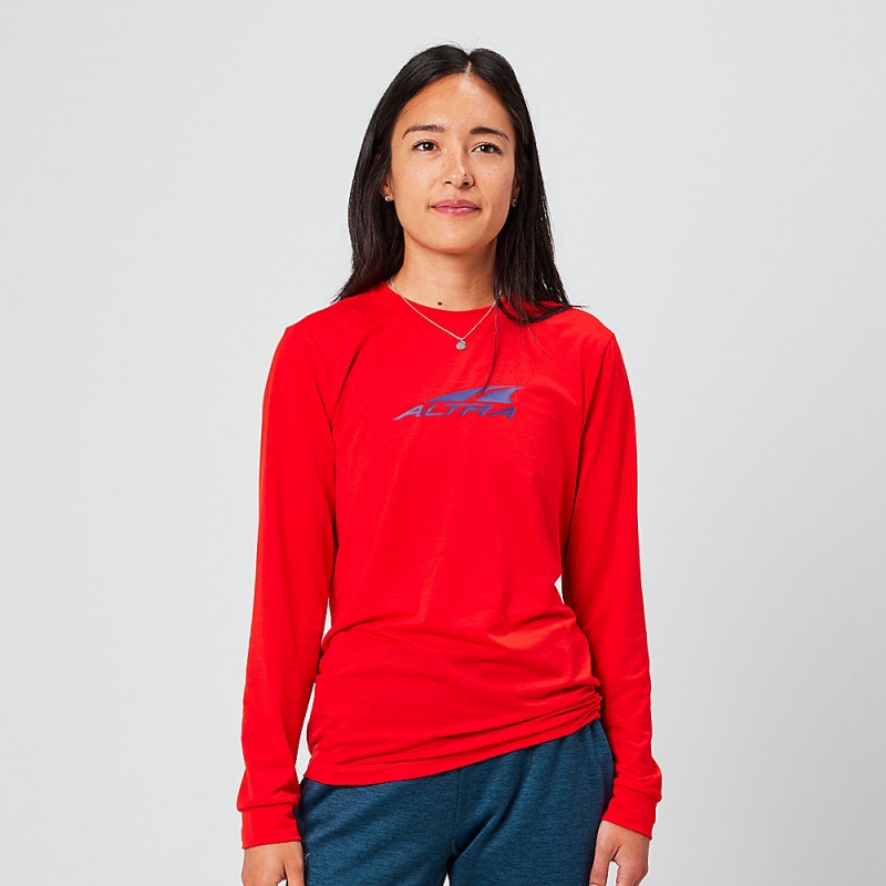 Red Altra EVERYDAY PERFORMANCE LONG SLEEVE Women\'s T-Shirt | Australia AL1372B30